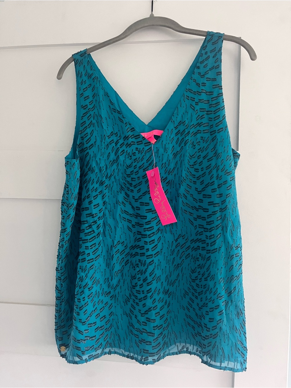 Lilly Pulitzer Teal Printed V-Neck Sleeveless Tank